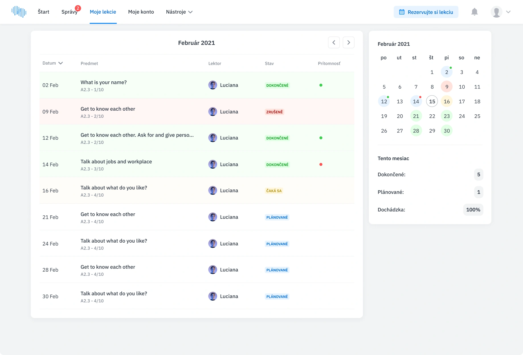 ŠTUDENTSKÝ PRIESTOR - Moje lekcie