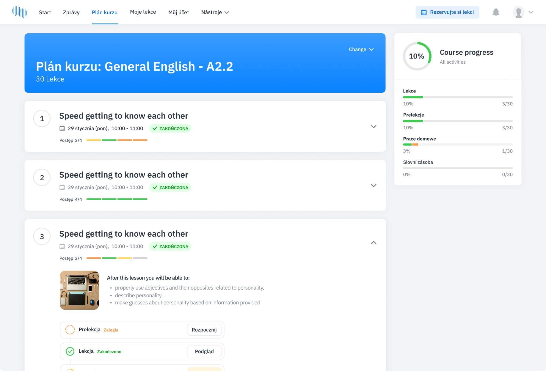 Student Space - Plán kurzu