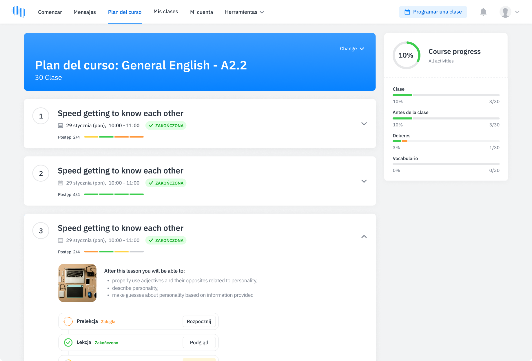 Student Space - Plan del curso