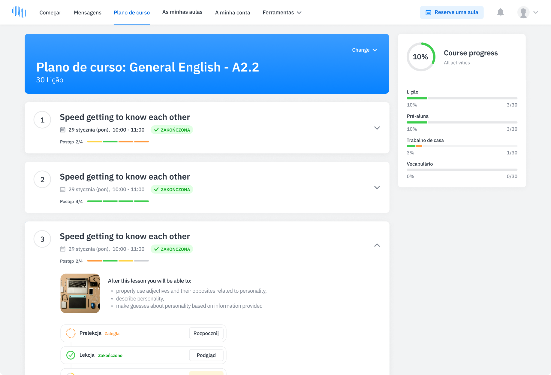 Student Space - Plano de curso