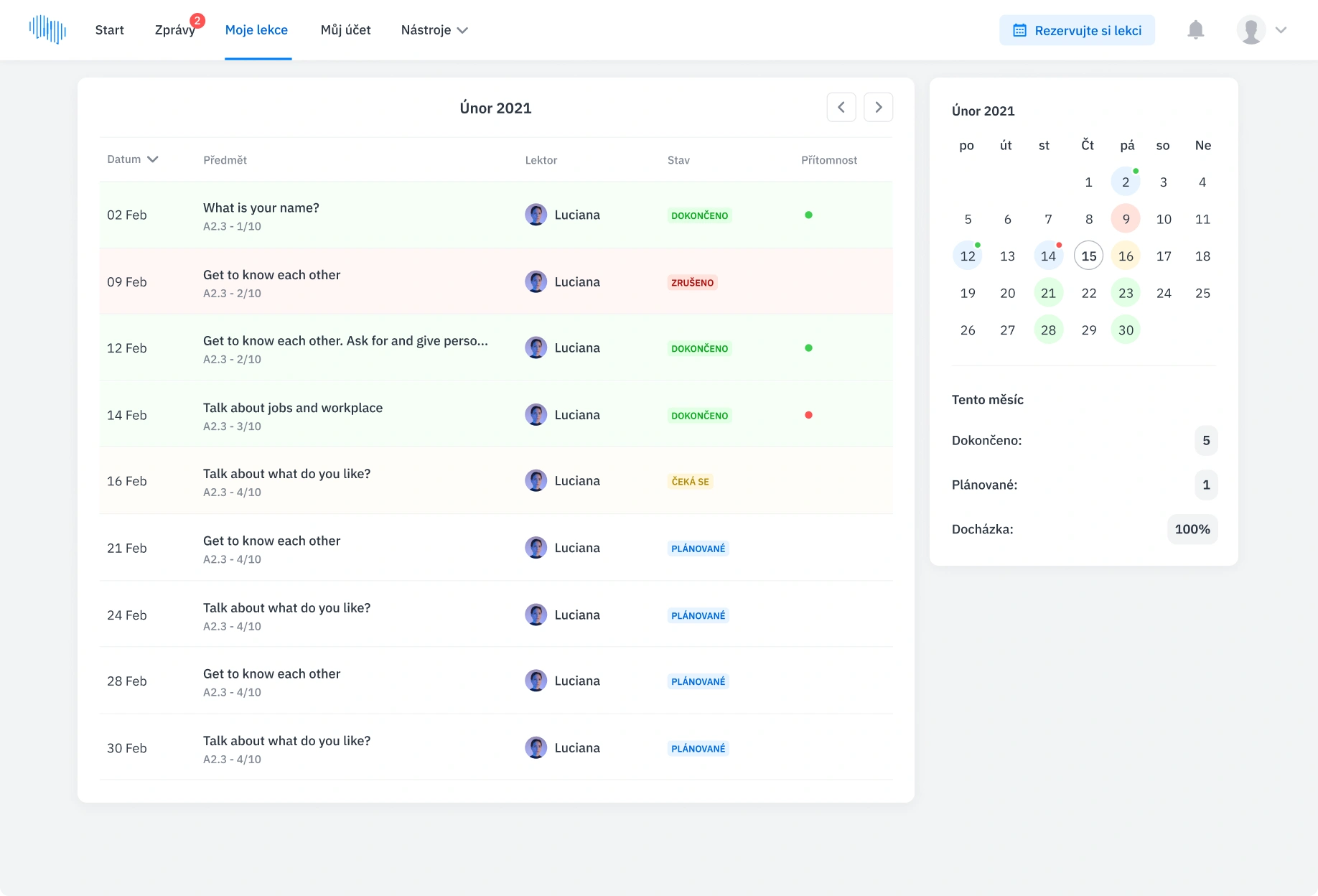 Student Space - Moje lekce