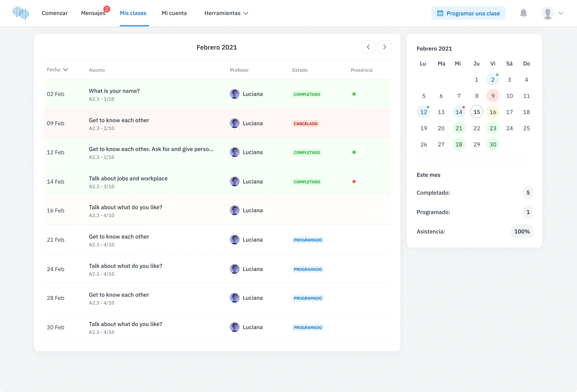 Profesor nativo - Mis clases 