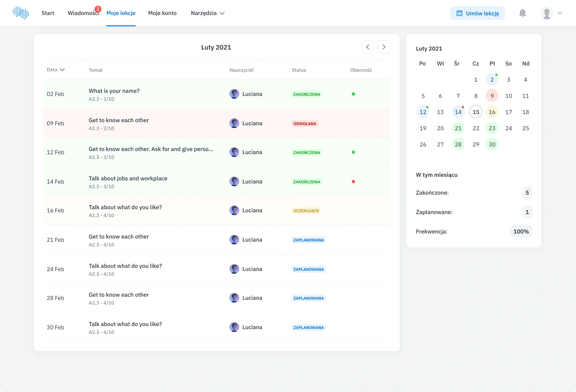 Szkoła Językowa Fluentbe - Moje lekcje
